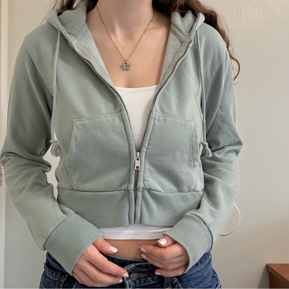 Brandy Melville John Galt Light Green Christy Hoodie - Zip-Up